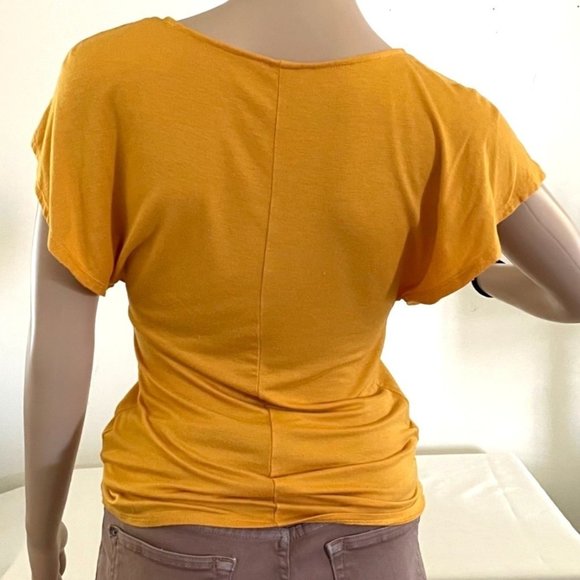 Womens Top T Shirt Golden Yellow Casual Flutter Short Sleeve sz S - Picture 10 of 13